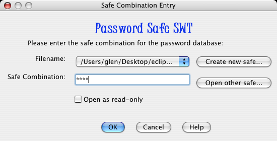 PasswordSafeSWT 0.2 Running on Mac OSX