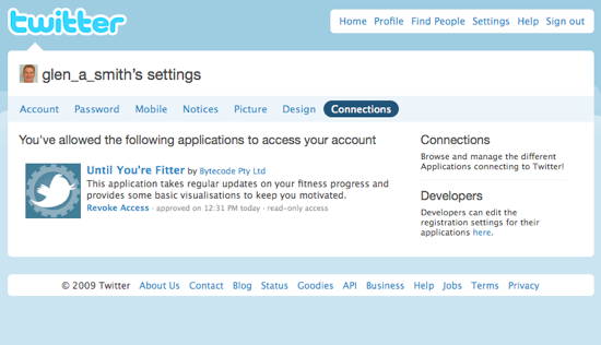 The user's twitter connections tab