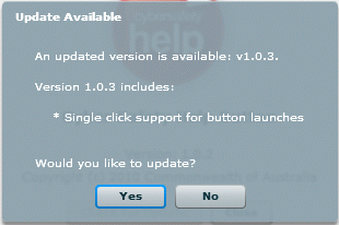 A custom Update Available dialog
