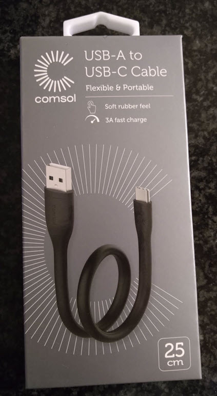 Comsol Flexi USB-A to USB-C Cable 25cm Black